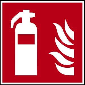 H.Klar Aufkleber Brandschutzzeichen, Feuerlöscher F001 DIN EN ISO 7010 Folie selbstklebend, langnachleuchtend rot/weiß 200x200mm von LEMAX