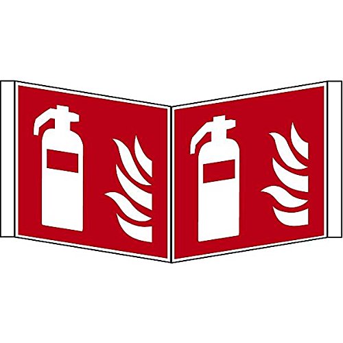 LEMAX® Brandschutzzeichen, Feuerlöscher, F001, Winkel-/Nasenschild DIN EN ISO 7010 Kunststoff langnachleuchtend rot/weiß 150x150mm von LEMAX