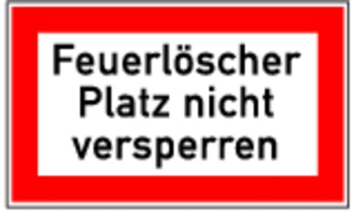 LEMAX® Feuerwehrschild, Feuerlöscher Platz nicht versperren - angelehnt an DIN 4066 Alu geprägt weiß/schwarz/Randfarbe: rot 200x120mm von LEMAX