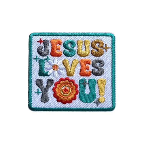 LEMEPINZ Jesus Loves You Patch, Größe 7,6 cm, zum Aufbügeln auf Jesus, Stickerei-Flicken für Hüte, Kleidung, Rucksäcke, Jeans, DIY Aufnäher zum Aufnähen, Stoffflicken, religiöse Flicken, Bibelgeschenk von LEMEPINZ