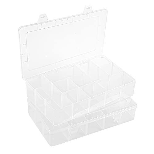 LEMESO 15 Fächer Plastik Sortierbox Plastikschachtel Diamant Stickerei Sortierbox Aufbewahrungsbox Werkzeugbehälter Aufbewahrungskiste für Kleinteile Kunststoff Strass Perlen Nägel (2 Stück) von LEMESO