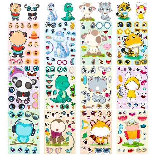 Aufkleber Kinder,12 Blätter Wiederverwendbare Tier Sticker Kinder, Sticker Set Kinder,DIY Animal Aufkleber,Kinder Sticker,Stickers for Kids, Tiger,Dinosaurier DIY Sticker für Kinder Party Geschenke von LEMONSTONE