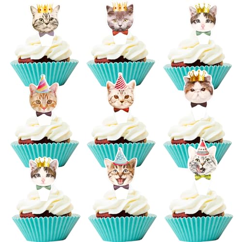 LEMONSTONE Katze Tortendeko Geburtstag,24 Stück Tortenaufleger Katzen Deko Geburtstag,Cupcake Topper Katze Kuchen Deko,Katze Muffin Deko,Kuchen Topper Kinder von LEMONSTONE