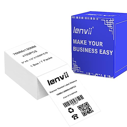 LENVII 76mm x 130mm Direct Thermal Labels Sticker,3 x 5 Zoll Thermische Versandetiketten Papier,Gefaltete Perforations Thermischer Selbstklebende Etiketten Barcode Aufkleber(1 Wrap 100 Stück / 7 Wrap) von LENVII