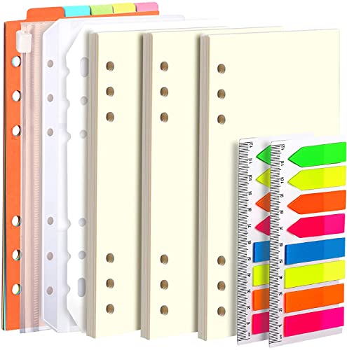 LEOBRO A6 papier, 6 Löcher A6 Ringbuch Nachfüllpapier Blanko 135 Blätter, mit Register, 320 Stück Haftstreifen, 2 PCS Binder Taschen, A6 Refill Paper für Personal Organizer, Loseblatt Notizbuch von LEOBRO