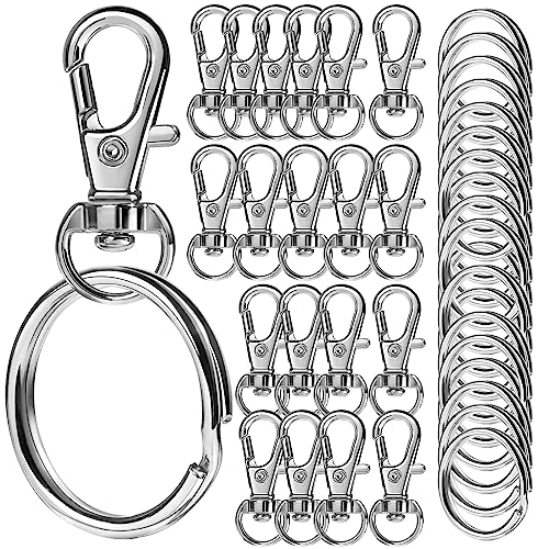 LEOBRO 100PCS Drehbare Karabinerhaken, Schlüsselring, Schlüsselanhänger, 50 Stück Karabinerhaken und 50 Stück Schlüsselanhänger von LEOBRO