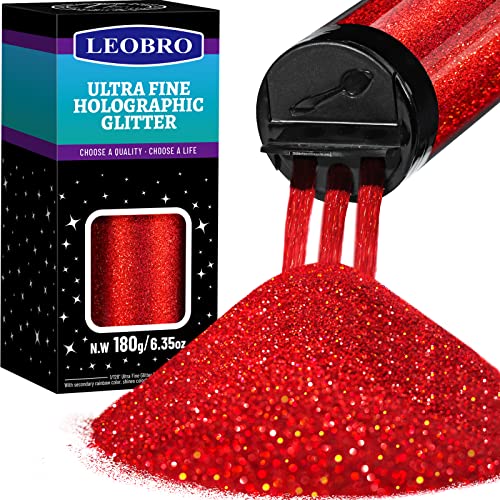 LEOBRO 180 G/6,35 Oz Holografischer, Glitzer Basteln Ultrafeiner Glitzer rot, 1/128 Glitzer FüR Haare von LEOBRO