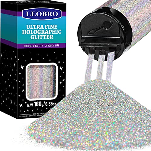 LEOBRO 180 G/6,35 Oz Holografischer, Ultrafeiner Glitzer, 1/128 Zoll Silber Glitzer, Feiner Glitzer, Kunstharz-Glitzer von LEOBRO