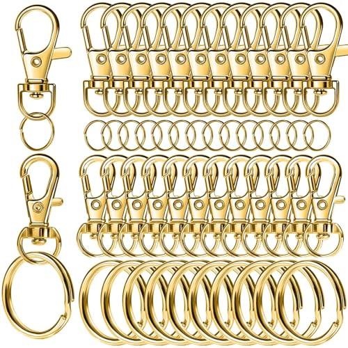 LEOBRO 60 Stück drehbare Karabinerhaken und Schlüsselanhänger, Schlüsselanhänger-Clips und Schlüsselanhänger, für Schlüsselanhänger, Schmuckherstellung, Handwerk, Gold von LEOBRO