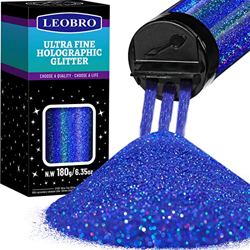 LEOBRO Blau Glitzer, 180G Glitzer, Holographische Feine Glitzer, 1/128" Harz Glitter Pulver, Irisierende Glitter für Weihnachtsdekorationen, Harz Tumblers Crafts Körper Glitter, Royal Blue Glitter von LEOBRO