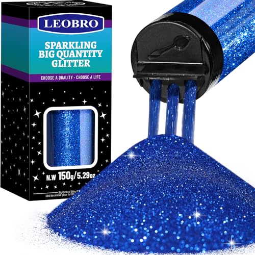 LEOBRO Blauer Glitter, Glitzer Feiner Glitzer, 150G Königsblauer Glitter, Bastelglitter für Harz, Feiner Glitter Paillettenflocken Bulk, Nagelglitter für Makeup Body, Epoxy Tumblers von LEOBRO