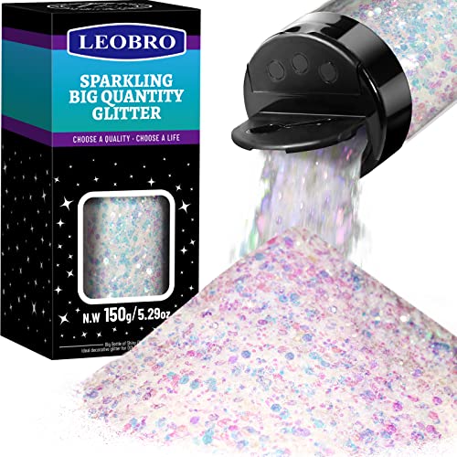 LEOBRO Holographische Chunky Glitter Weiß Chunky Glitter 150G/5.29OZ Handwerk Glitter für Harz Festival Kosmetische Chunck Glitter Flocken Pailletten für Körper, Gesicht, Handwerk... von LEOBRO