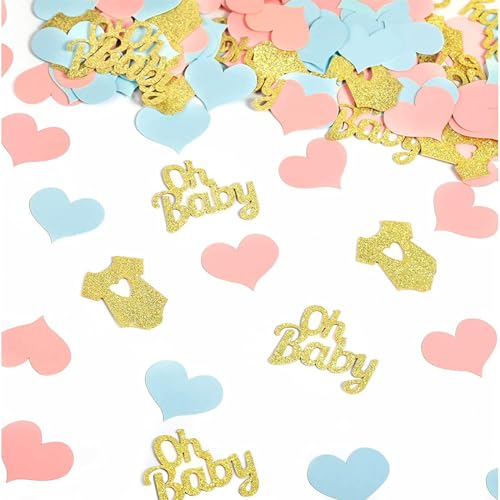 100 Stück Gender Reveal Party Deko,Baby Party Dekoration,Oh Baby Deko,Gender Reveal Konfetti,Babyparty Deko Konfetti,Babyparty Tischdeko,Glitzer Confetti für Baby Shower Deko(Blau Rosa Gold) von LEOEASIY