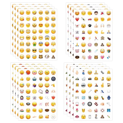 16 Blatt Emoji Sticker Smiley Aufkleber Klein Smiley Sticker, Lustig Emoji Aufkleber Happy Face Sticker, Notizbuch Dekoration Emoticon Aufkleber Anreizaufkleber für Kinder Emoji-Belohnungen für Lehrer von LEOEASIY