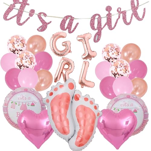 Babyparty Deko Rosa, Baby Shower Deko mit Ita a Girl Banner, Dekoration für Baby & Kleinkinderzimmer Welcome Baby Girl Geeignet für Mädchen Babyduschen Geschlecht Enthüllende Party Dekorationen von LEOEASIY