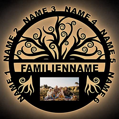 LEON FOLIEN Familienbaum bis 8 Namen und Gravur Bilderrahmen aus MDF Holz Stammbaum Baum liegende Acht personalisiert mit Wunsch Namen (#2 Mit BIlderrahmen) von LEON FOLIEN