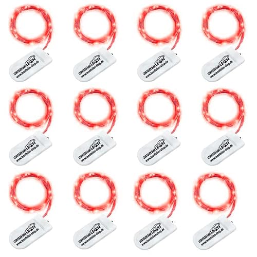 LEON - FOLIEN 12 Stück Mini LED Lichterkette Rot mit Batterien 2 Meter 20 LEDs Kupferkabel Wasserdicht Draht Klein Drahtlichterkette für Innen DIY Dekoration Weihnachten Halloween Hochzeit von LEON - FOLIEN