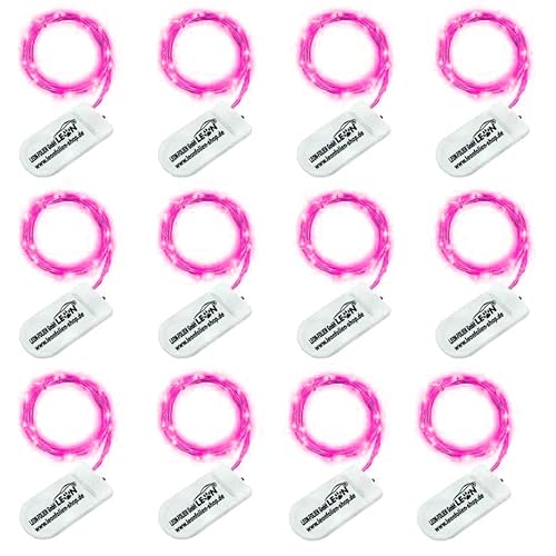 LEON - FOLIEN 12 Stück Pink Mini LED Drahtlichterkette mit Batterien 2 Meter 20 LEDs für Innen DIY Dekoration Weihnachten Wasserdichte Lichterkette Hochzeit Kupferkabel Draht Klein Halloween von LEON - FOLIEN