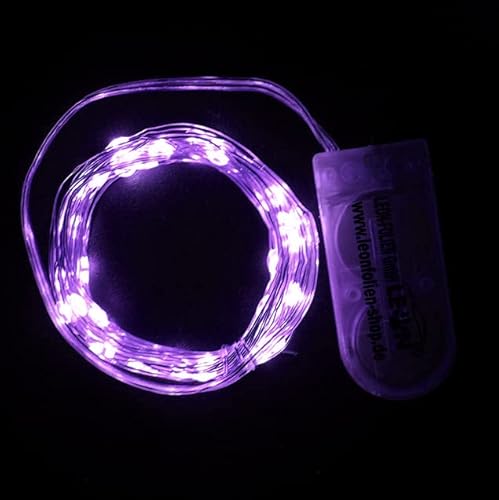 Mini LED Lichterkette Lila mit Batterie 2 Meter 20 LEDs Kupferkabel Wasserdicht Draht Klein Dekoration Weihnachten Halloween Drahtlichterkette für Innen DIY Hochzeit von LEON FOLIEN