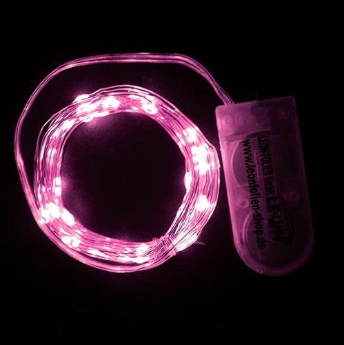 Mini LED Lichterkette Pink mit Batterie 2 Meter 20 LEDs Kupferkabel Wasserdicht Draht Klein Dekoration Weihnachten Halloween Drahtlichterkette für Innen DIY Hochzeit von LEON FOLIEN