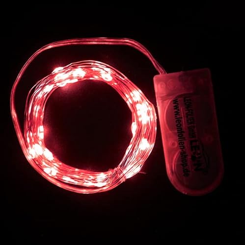 Mini LED Lichterkette Rot mit Batterie 2 Meter 20 LEDs Kupferkabel Wasserdicht Draht Klein Dekoration Weihnachten Halloween Drahtlichterkette für Innen DIY Hochzeit von LEON FOLIEN