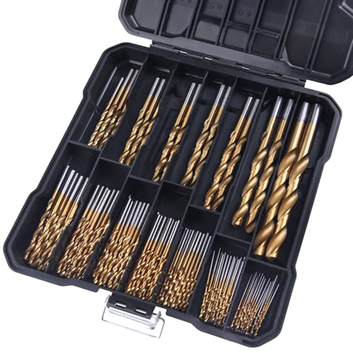 LEONTOOL 99-teiliges Titanbeschichtetes Bohrer-Set, Spiralbohrer-Set, 135°-Spitze, Hochgeschwindigkeitsstahlbohrer, Größe von 1,5 mm bis 10 mm, mit Aufbewahrungskoffer für Eisen, Aluminiumlegierung, von LEONTOOL