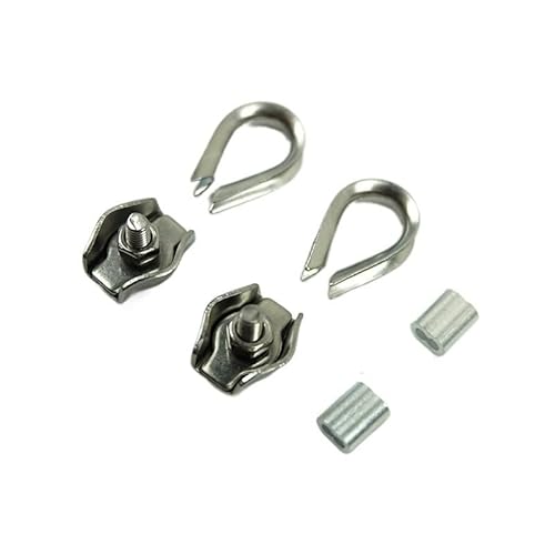 Kabelklemmen, Drahtseilklemme, 5 Stück Kauschenringklemme + 5 Stück Kabelklemmen mit Einzelgriff + 5 Stück Aluminiumzwinge for 1mm, 2mm, 3mm Edelstahl (Größe: Klemme for 1,5mm Seil)(Clamps for 2mm Rop von LEOXAO