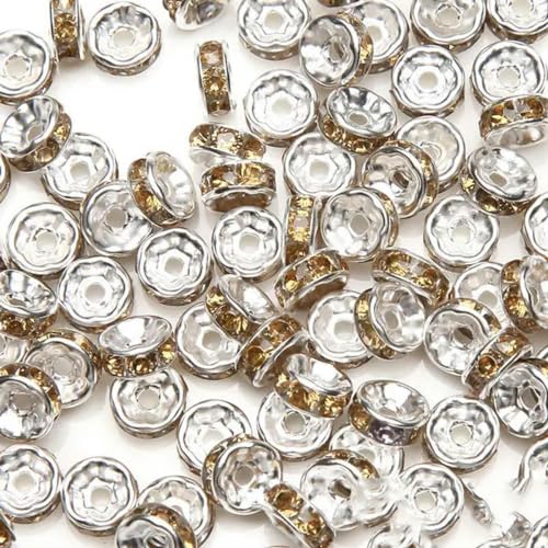 (50 Stücke = 1 Los!) AQuality 6x3 MM Metall Versilbert Kristall Strass Rondelle Spacer Perlen 18 Farben Für Wählen-Lt Topaz von LEPIZ