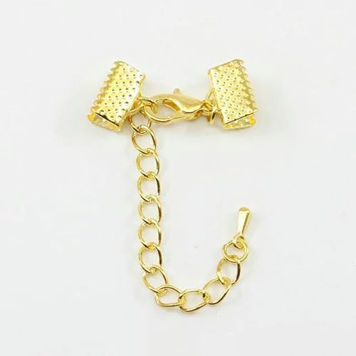 10–50 Stück Crimpperlen, Cove-Verschlüsse, Kordel-Endkappen, Schnurband, Lederclip, Foldover-Verbinder, Zubehör für DIY-Schmuckteile, Gold mit Kette, 8 mm von LEPIZ