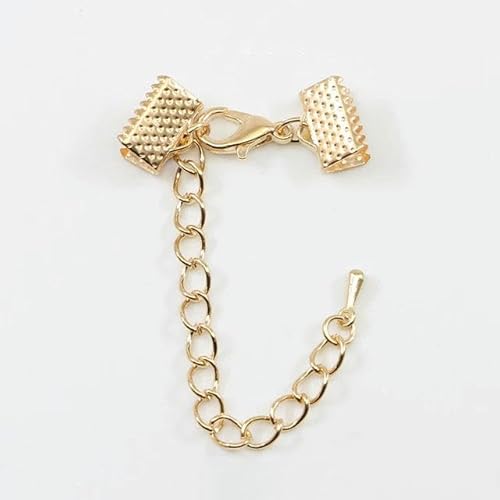 10–50 Stück Crimpperlen, Cove-Verschlüsse, Kordel-Endkappen, Schnurband, Lederclip, Foldover-Verbinder, Zubehör für DIY-Schmuckteile-KC Gold mit Kette-8 mm von LEPIZ