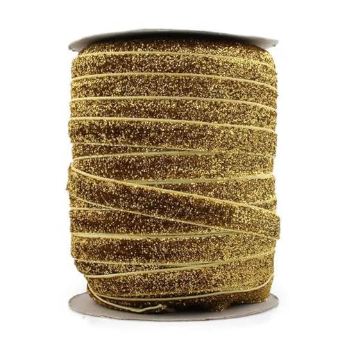 10 Yards 3/8 Zoll 15 Farben glänzendes glitzerndes elastisches Band zum Nähen, solides, umklappbares Gummiband, Spitzenband, U-Auswahl, Farbe: Gold, 1 cm breit von LEPIZ