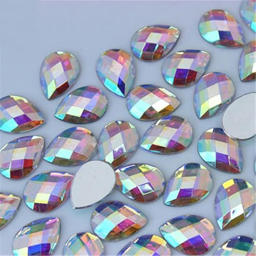 10 x 14 mm, 100 Stück, 8Y496, transparente AB-Acryl-Strass-Applikationen, flache Rückseite, Steine und Kristalle für Kostüm-Bastelzubehör von LEPIZ