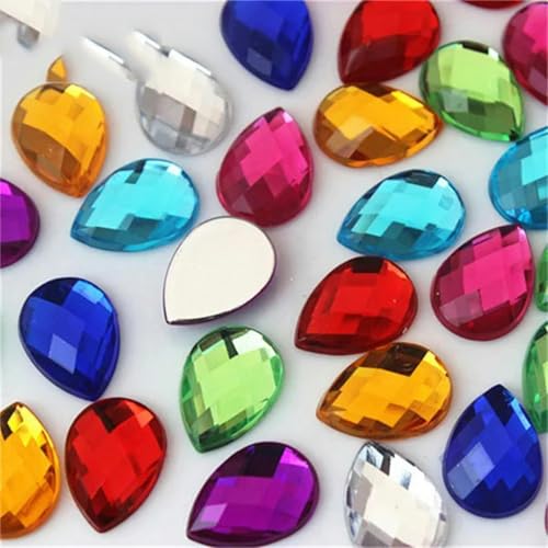 100 Stück 10 x 14 mm 8Y496-Mix-Farben Acryl-Strass-Applikationen, flache Rückseite, Steine und Kristalle für Kostüm-Bastelzubehör von LEPIZ