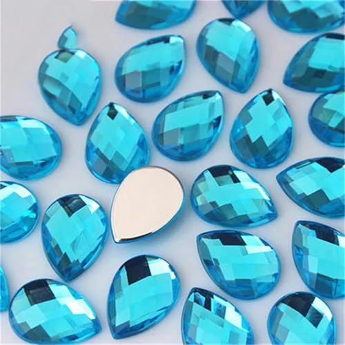 100 Stück 10 x 14 mm Acryl-Strass-Applikationen mit flacher Rückseite, Steine und Kristalle für Kostümbastelzubehör, 8Y496-Himmelblau von LEPIZ