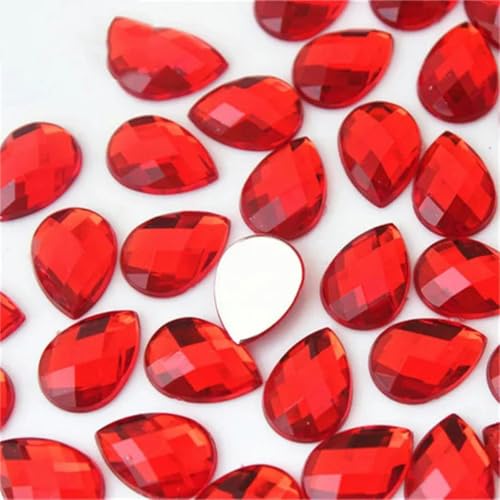 100 Stück 10 x 14 mm Acryl-Strass-Applikationen mit flacher Rückseite, Steine und Kristalle für Kostüme, Bastelzubehör, 8Y496-Rot von LEPIZ