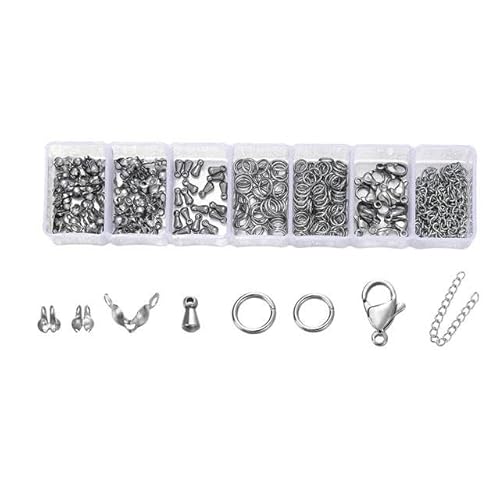 1Box Edelstahl-Karabinerverschlüsse, offene Biegeringe, Quetschperlen-Kappen-Set für DIY-Armband-Halsketten, Schmuckherstellungs-Kits-Set 07 von LEPIZ