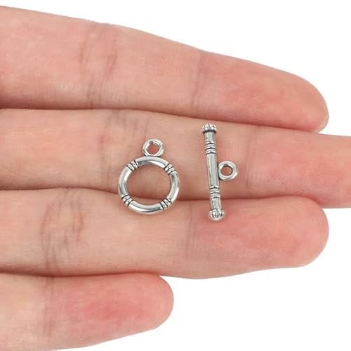 20 Sets OT-Ringhaken-Knebelverschlüsse, antikes Silber, Perlenverbinder, Metallperlen-Endverschluss zur Schmuckherstellung, Armband-15 x 8 x 2 mm, 20 Sets von LEPIZ