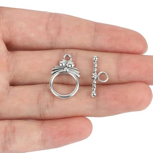 20 Sets OT-Ringhaken-Knebelverschlüsse, antikes Silber, Perlenverbinder, Metallperlen-Endverschluss zur Schmuckherstellung, Armband-22 x 10 x 2 mm, 20 Sets von LEPIZ