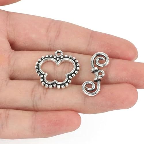 20 Sets OT-Ringhaken-Knebelverschlüsse, antikes Silber, Perlenverbinder, Metallperlen-Endverschluss zur Schmuckherstellung, Armband-22 x 2 mm, 10 Sets von LEPIZ