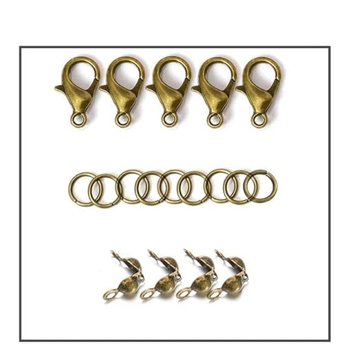 200 Stück/100 Stück Karabinerverschluss, Biegeringe, Verbindungsstücke, Crimp-Endperlen für Armbänder, Halsketten, Ketten, DIY-Schmuckherstellungsset, Komponenten-Kit1-Antike Bronze von LEPIZ