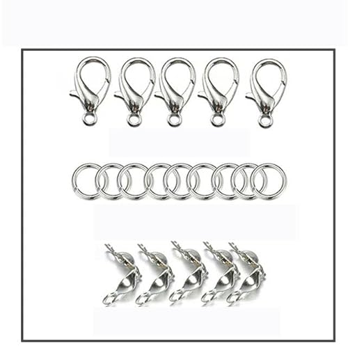 200 Stück/100 Stück Karabinerverschluss, Biegeringe, Verbindungsstücke, Crimp-Endperlen für Armbänder, Halsketten, Ketten, DIY-Schmuckherstellungsset, Komponenten-Kit1-Rhodium von LEPIZ