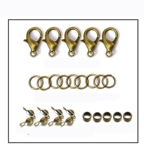 200 Stück/100 Stück Karabinerverschluss, Biegeringe, Verbindungsstücke, Crimp-Endperlen für Armbänder, Halsketten, Ketten, DIY-Schmuckherstellungsset, Komponenten-Kit2-Antike Bronze von LEPIZ