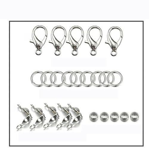 200 Stück/100 Stück Karabinerverschluss, Biegeringe, Verbindungsstücke, Crimp-Endperlen für Armbänder, Halsketten, Ketten, DIY-Schmuckherstellungsset, Komponenten-Kit2-Rhodium von LEPIZ