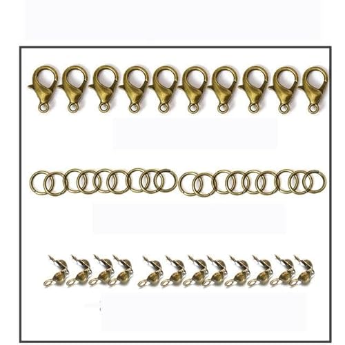 200 Stück/100 Stück Karabinerverschluss, Biegeringe, Verbindungsstücke, Crimp-Endperlen für Armbänder, Halsketten, Ketten, DIY-Schmuckherstellungsset, Komponenten-Kit3-Antike Bronze von LEPIZ