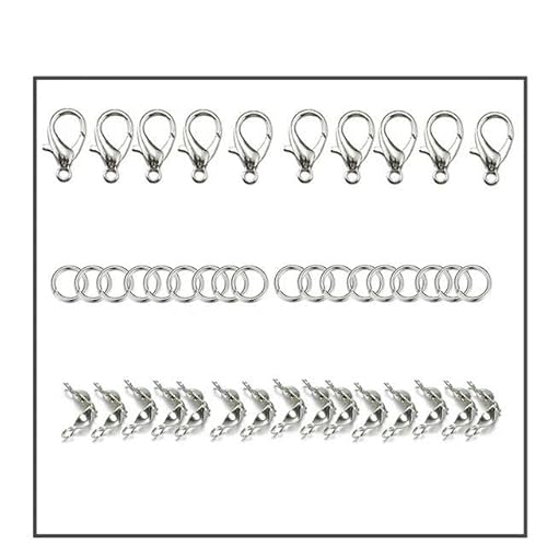 200 Stück/100 Stück Karabinerverschluss, Biegeringe, Verbindungsstücke, Crimp-Endperlen für Armbänder, Halsketten, Ketten, DIY-Schmuckherstellungsset, Komponenten-Kit3-Rhodium von LEPIZ