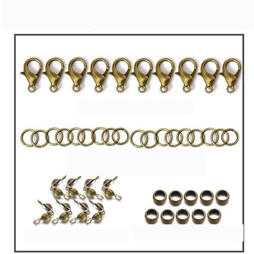 200 Stück/100 Stück Karabinerverschluss, Biegeringe, Verbindungsstücke, Crimp-Endperlen für Armbänder, Halsketten, Ketten, DIY-Schmuckherstellungsset, Komponenten-Kit4-Antike Bronze von LEPIZ