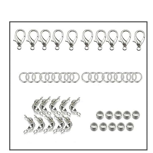 200 Stück/100 Stück Karabinerverschluss, Biegeringe, Verbindungsstücke, Crimp-Endperlen für Armbänder, Halsketten, Ketten, DIY-Schmuckherstellungsset, Komponenten-Kit4-Rhodium von LEPIZ