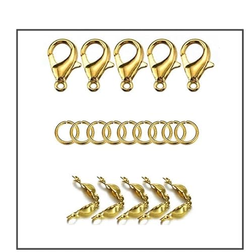 200 Stück/100 Stück Karabinerverschluss-Biegeringe, Verbindungsstück, Crimp-Endperlen für Armbänder, Halsketten, Ketten, DIY-Schmuckherstellungsset, Komponenten-Kit1-Goldfarbe von LEPIZ