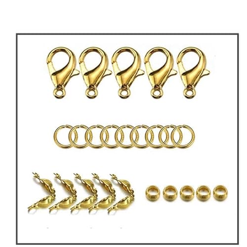 200 Stück/100 Stück Karabinerverschluss-Biegeringe, Verbindungsstück, Crimp-Endperlen für Armbänder, Halsketten, Ketten, DIY-Schmuckherstellungsset, Komponenten-Kit2-Goldfarbe von LEPIZ