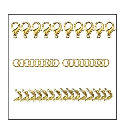 200 Stück/100 Stück Karabinerverschluss-Biegeringe, Verbindungsstück, Crimp-Endperlen für Armbänder, Halsketten, Ketten, DIY-Schmuckherstellungsset, Komponenten-Kit3-Goldfarbe von LEPIZ